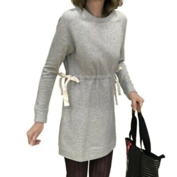 Athleta Gray Crew Neck Sweater dress with Cream Accent bows medium - Picture 1 of 7